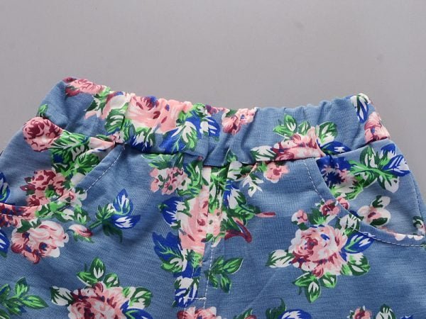 Liuliukd| Girl Off-the-shoulder Shirt + Flower Shorts, Details
