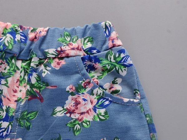 Liuliukd| Girl Off-the-shoulder Shirt + Flower Shorts, Details