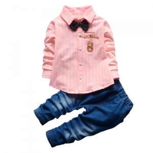 Liuliukd| Boy Striped Shirt+ Jeans, Pink, Kids