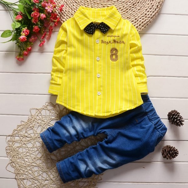 Liuliukd| Boy Striped Shirt+ Jeans, Yellow, Kids