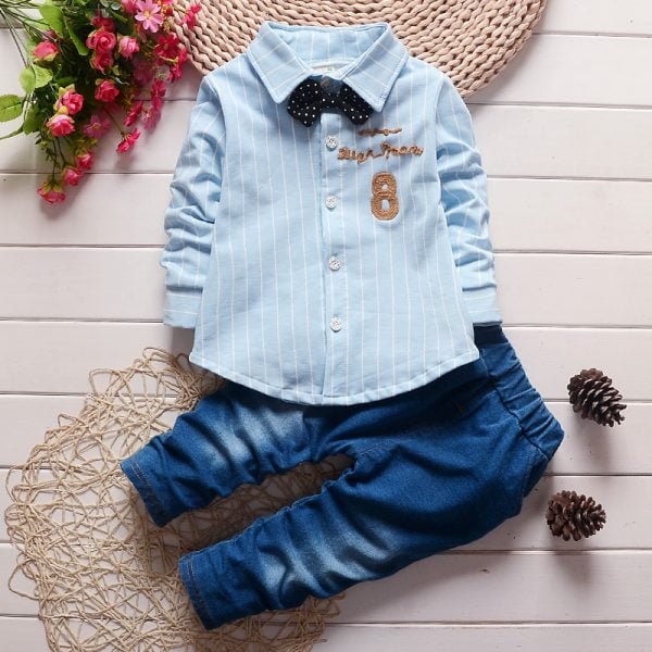 Liuliukd| Boy Striped Shirt+ Jeans, Blue, Kids