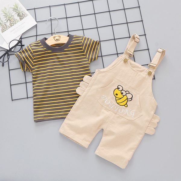 Liuliukd| Boy Little Bee Striped Overall, Cream, Kids