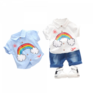 Liuliukd| Boy Rainbow Shirt + Denim Shorts, All colors