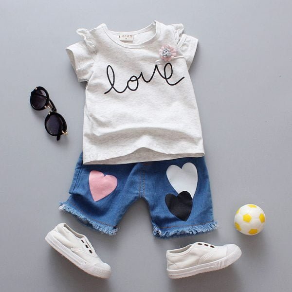 Liuliukd| Girl Heart LOVE Clothes Set, Grey, Kids