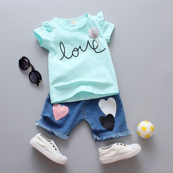 Liuliukd| Girl Heart LOVE Clothes Set, Blue, Kids