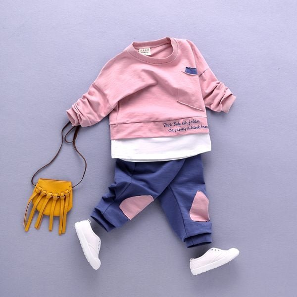 Liuliukd| Boy Matching Shirt with Pocket + Pants, Pink, Kids