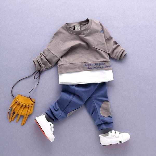 Liuliukd| Boy Matching Shirt with Pocket + Pants, Brown, Kids