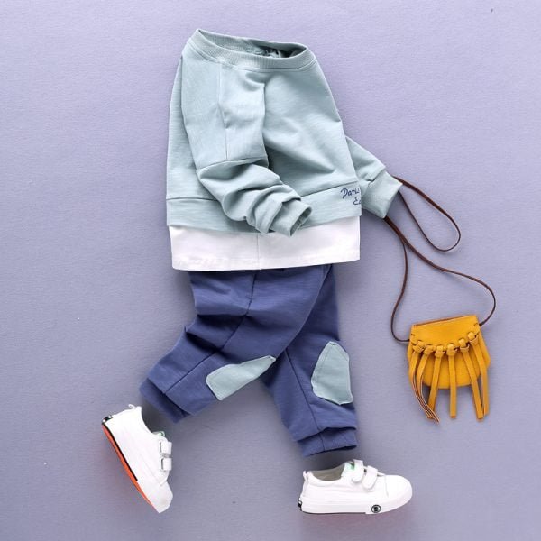 Liuliukd| Boy Matching Shirt with Pocket + Pants, Blue, Kids