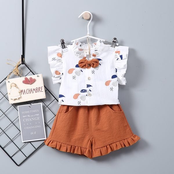 Liuliukd| Girl Fruits Shirt + Shorts, Brown, Kids