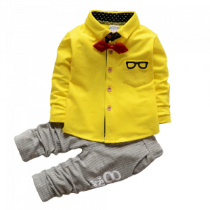 Liuliukd| Boy Glasses Shirt + Striped Pants, Yellow, Kids