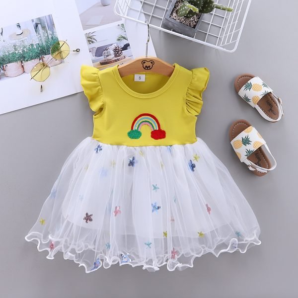 Liuliukd| rainbow girl veil dress, Yellow, Baby