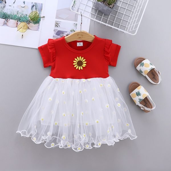 Liuliukd| sunflower girl summer dress, Red, Baby